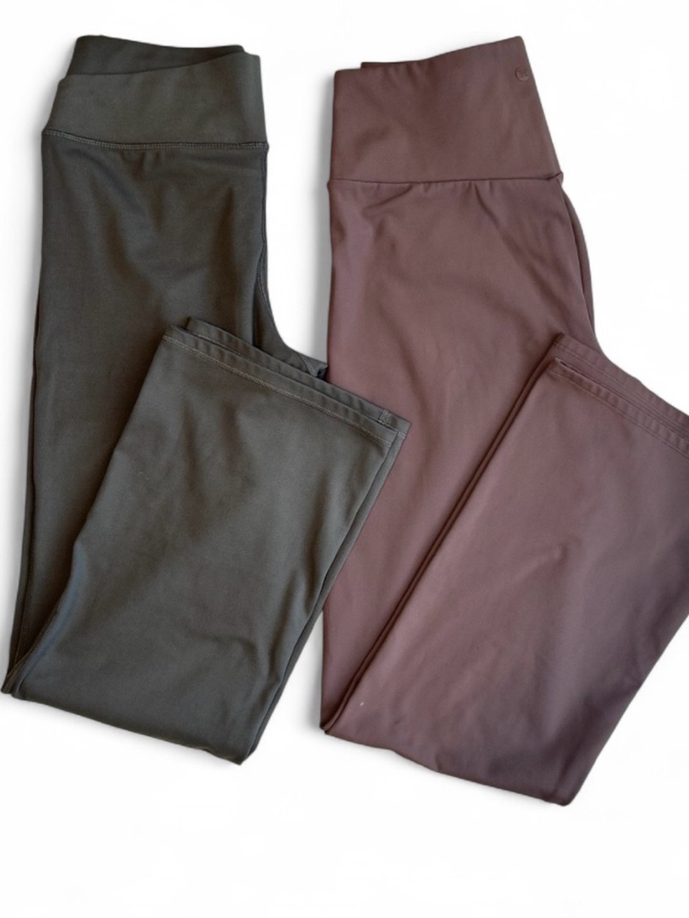 APANA & RBX Bundle of 2 High-Waist Active Flare Leggings L,Olive Green and Brown